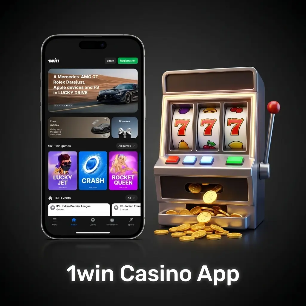 1win casino app interface showing live dealer games, slots, and 13000+ casino titles for Indian players