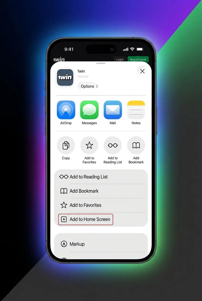 iOS App Store download steps for 1win app installation showing Get button, Face ID confirmation, and home screen icon