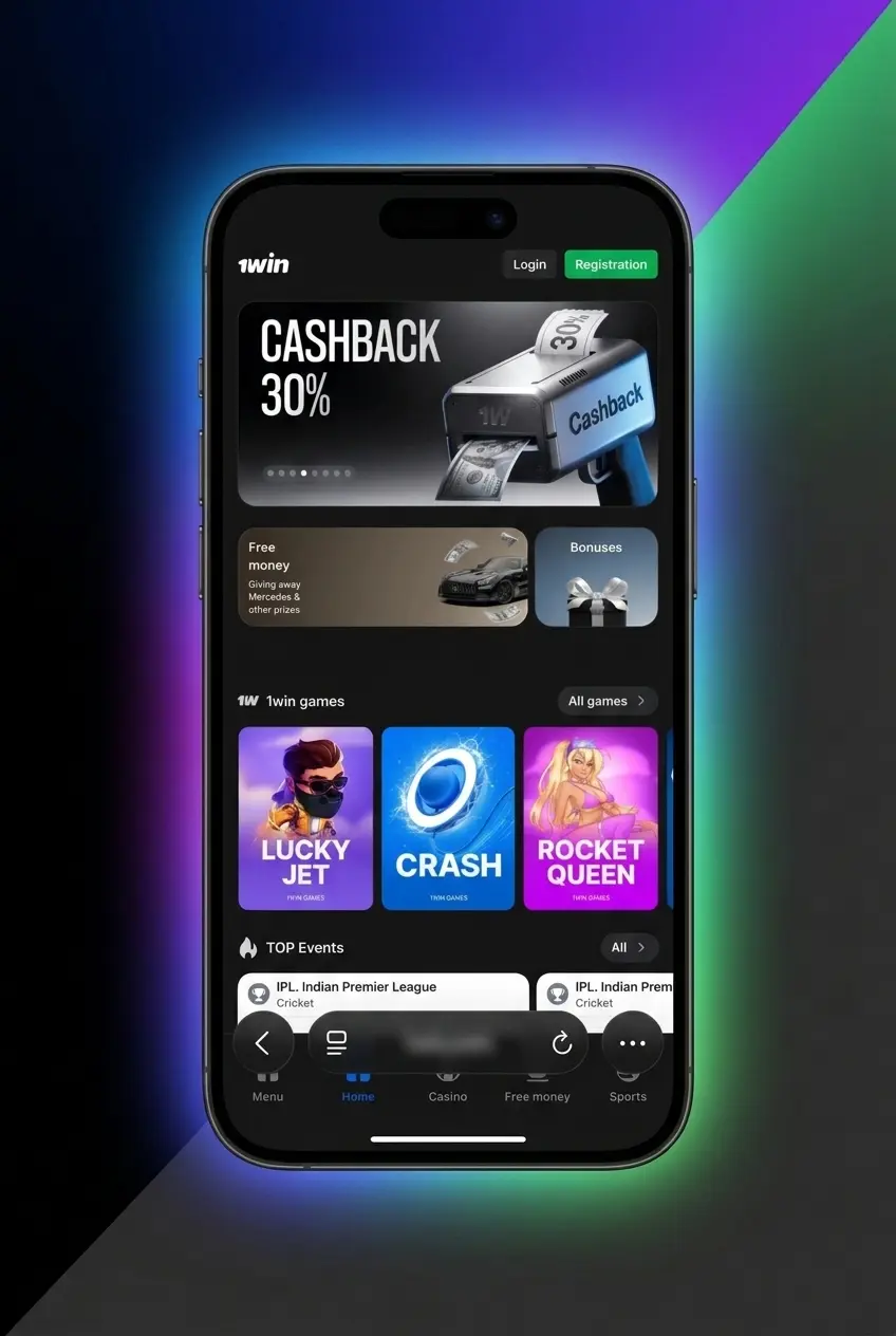 iOS App Store download steps for 1win app installation showing Get button, Face ID confirmation, and home screen icon