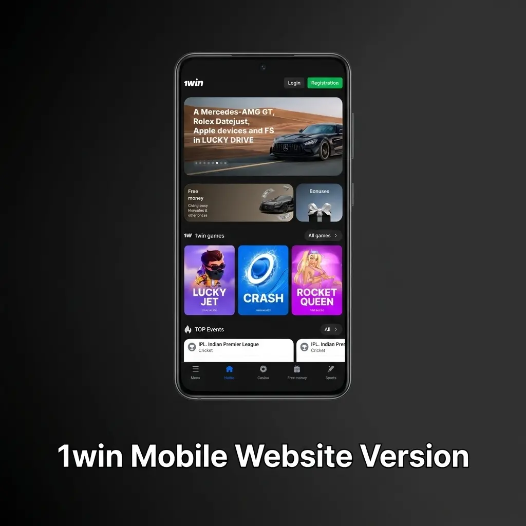 1win mobile website version accessible on smartphone browser with sports betting, live casino, and INR cashier features