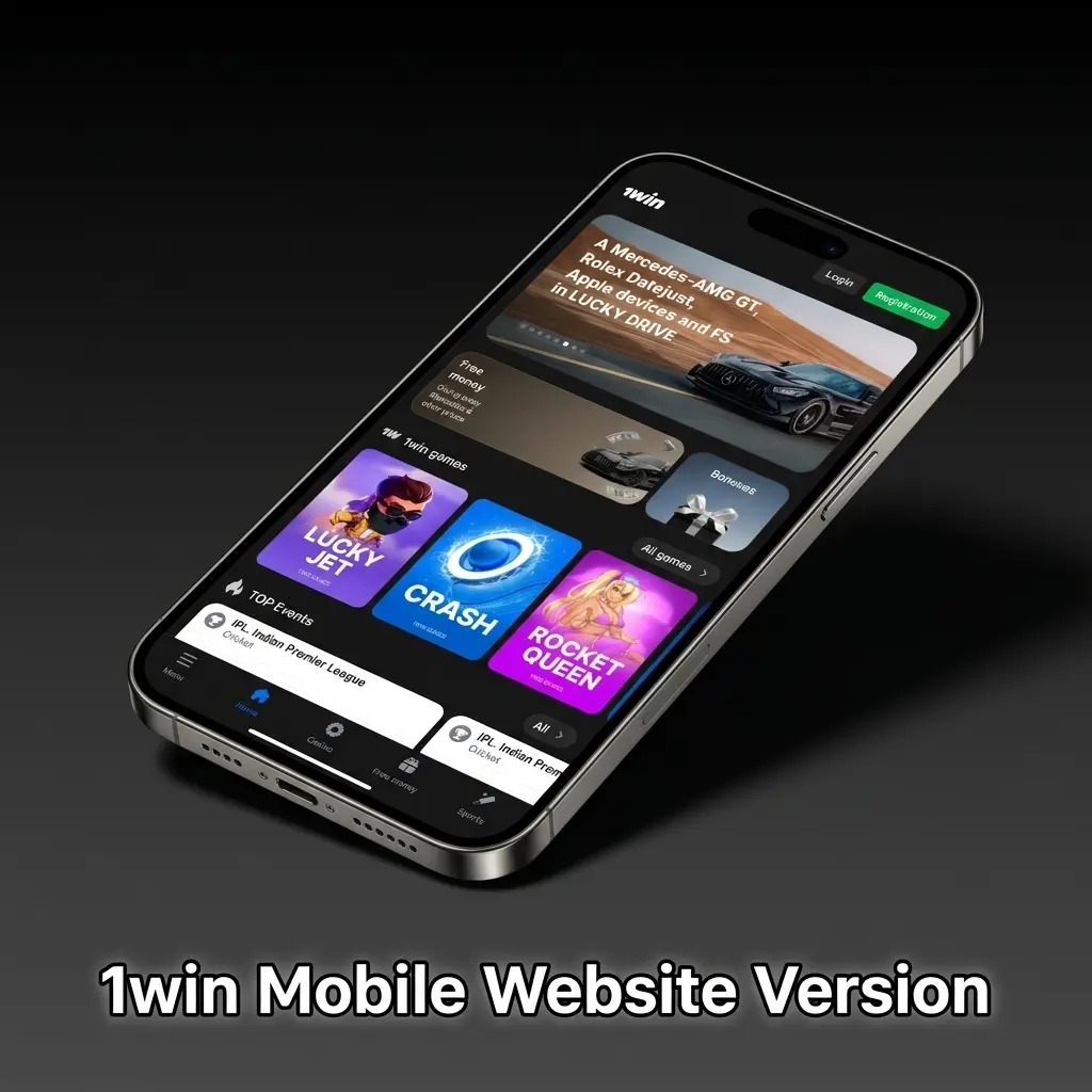 1win mobile website displayed on smartphone browser showing sports betting and casino features without app download