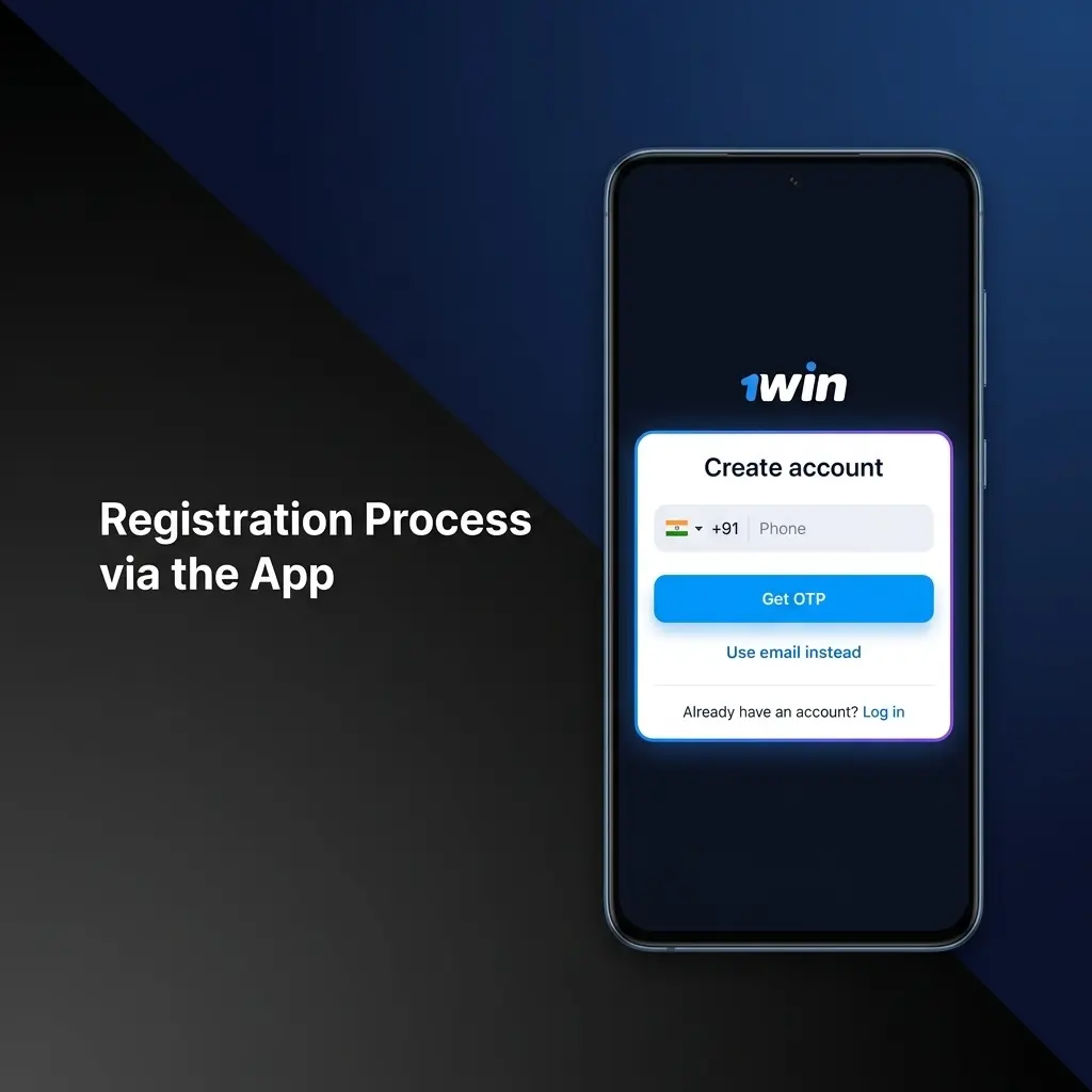 1win app registration process showing step-by-step account creation with country selection and verification options
