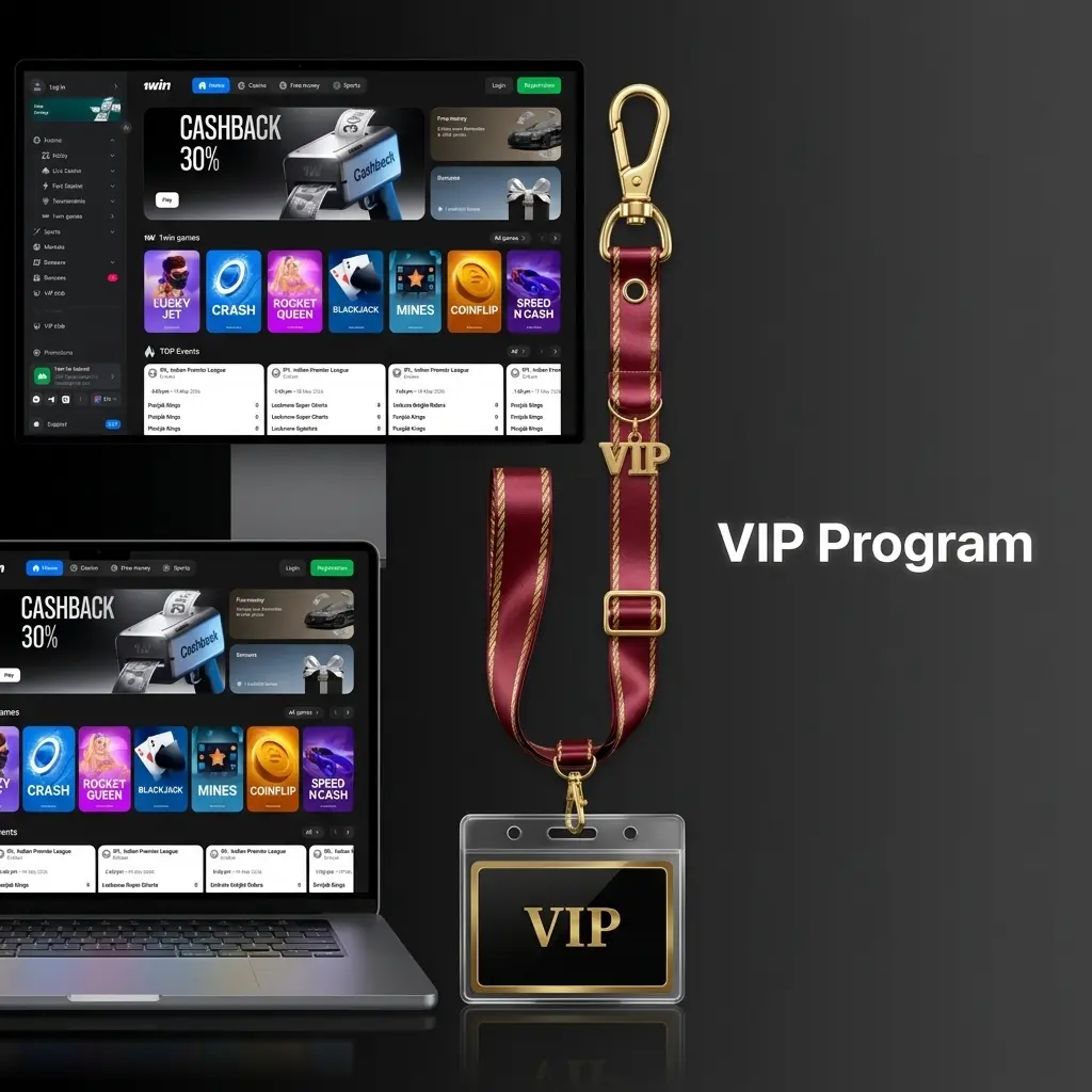 1win VIP loyalty program tiers showing cashback rewards, exclusive bonuses, and personal manager benefits for top-ranked players