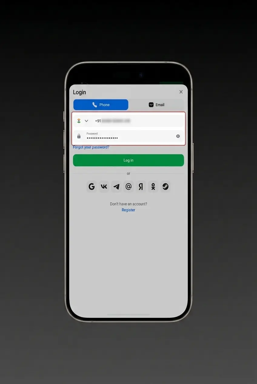 1win app download screen showing Android APK and iOS install options with login and biometric setup steps