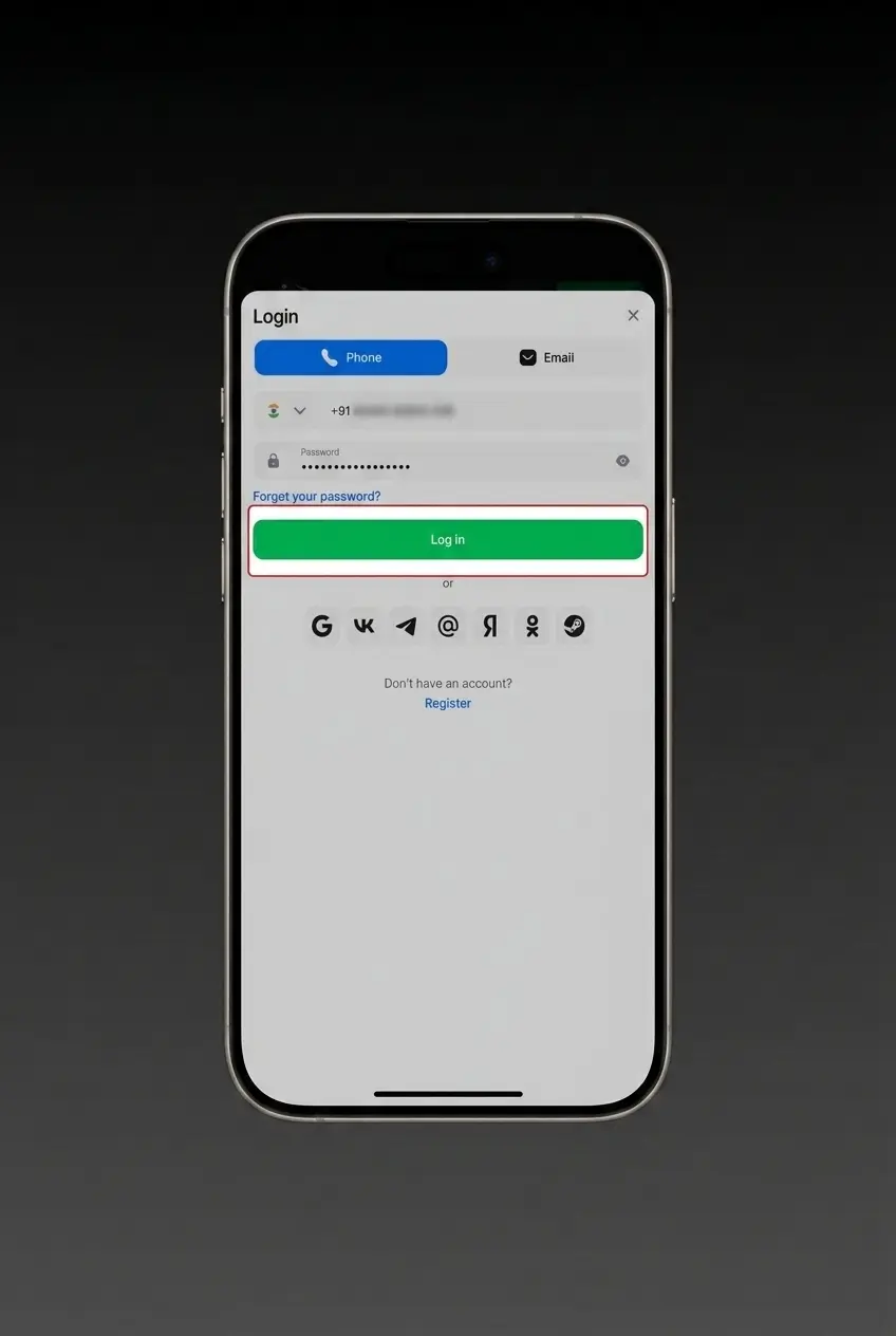 1win app download screen showing Android APK and iOS App Store install options with login and biometric setup steps