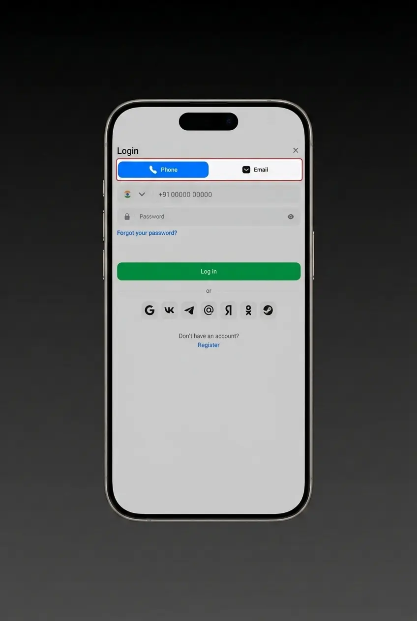 1win app download screen showing Android APK and iOS App Store options with login and biometric setup steps